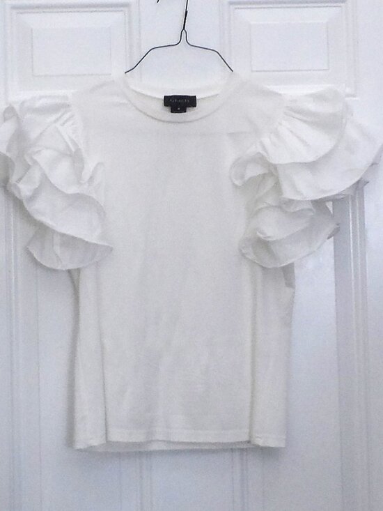 Gracia Tops - Gracia - Ruffle Sleeve Whyte Top- size M